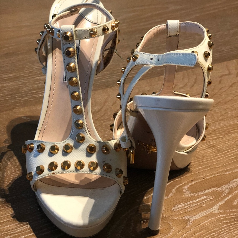 Prada white studded stilettos